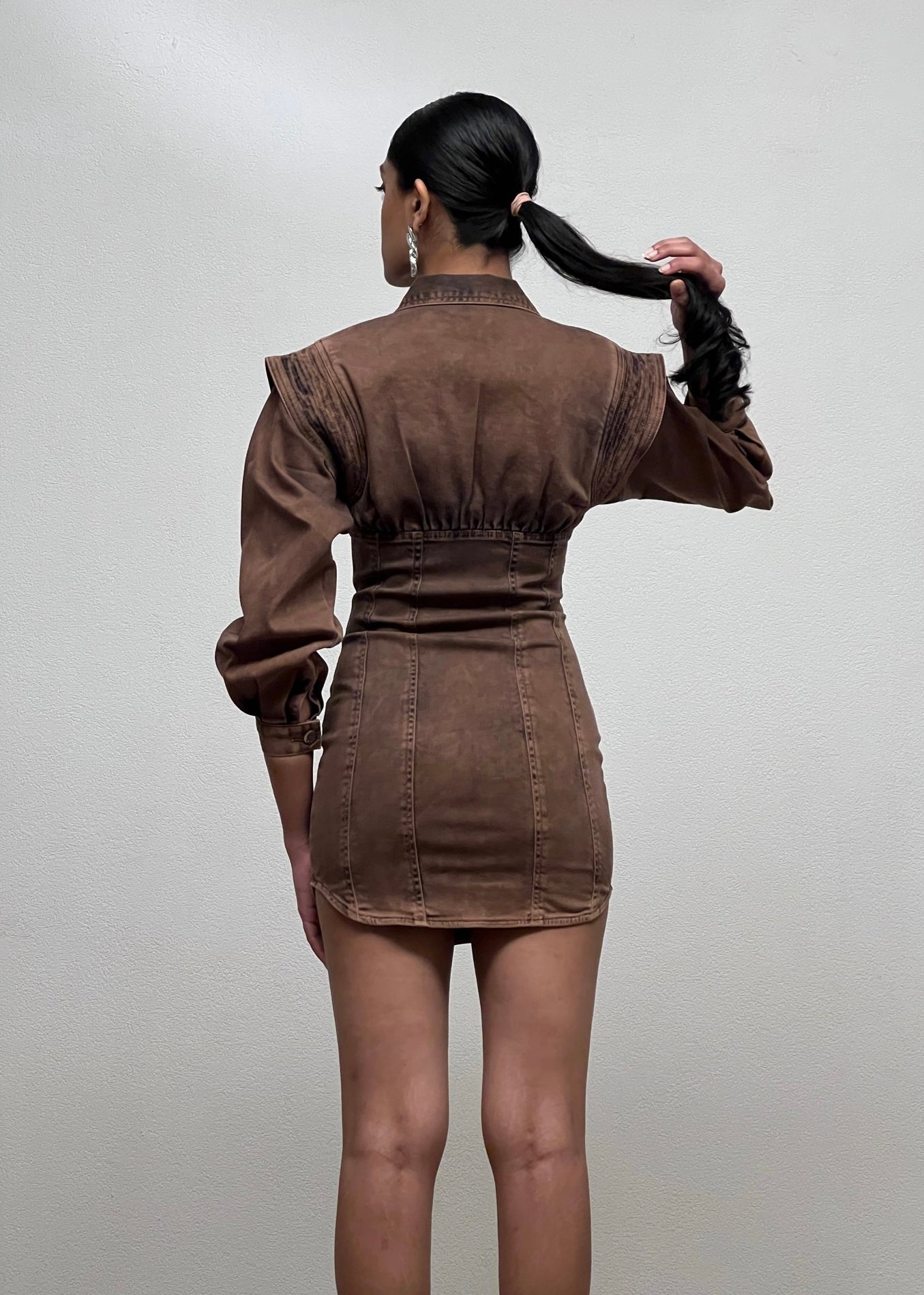 BURLY DENIM DRESS IN RUST