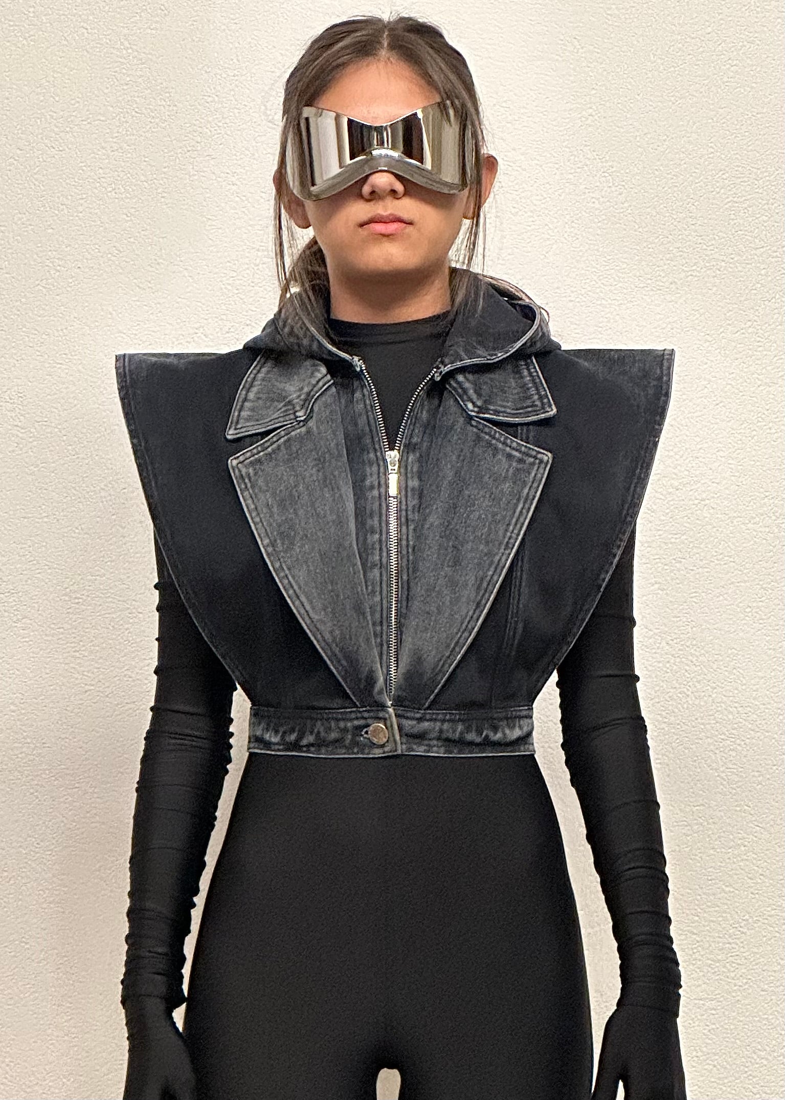 DOUBLE COLLAR JACKET IN WASH GREY